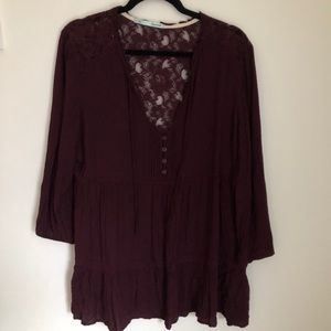 Burgundy peasant style blouse